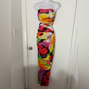 Vibrant Multi-Color Cutout Bodycon Dress